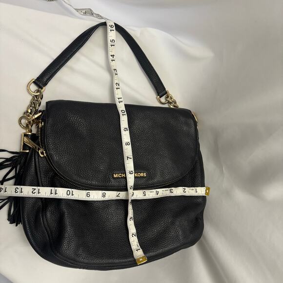 Michael Kors Bedford Tassel Satchel Bag Black Pebbled Leather Handbag Purse - Picture 13 of 16